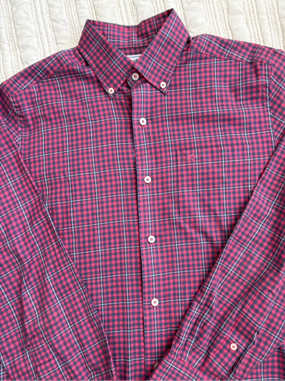 Men's Southern Tide Classic Fit Button Down Plaid Shirt - Pink/Blue size S